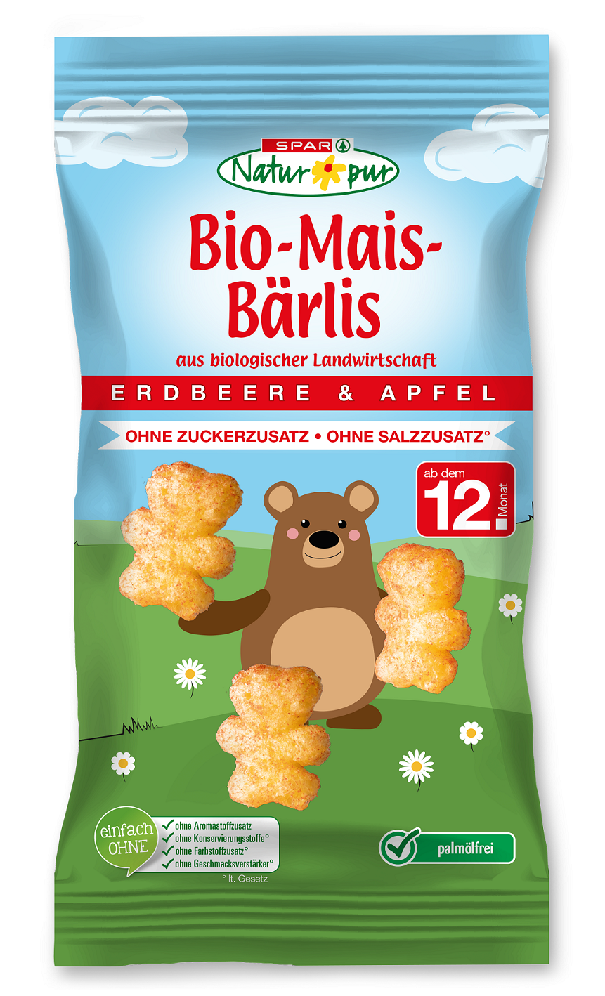 SPAR Natur*pur Bio-Mais-Bärlis Erdbeer-Apfel